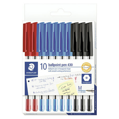 Staedtler 430MASC10 Ballpoint Pen Stick 430 Medium Assorted Pack of 10