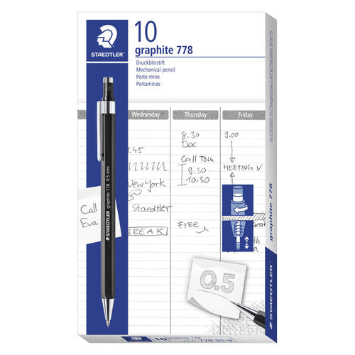 Staedtler 778 Graphite Mechanical Pencil 0.5mm Black Barrel Box of 10