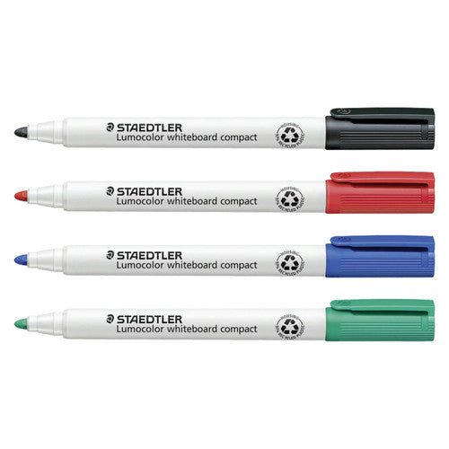 Staedtler Lumocolor Whiteboard Compact Marker Bullet Point Plus Eraser Assorted Pack of 4