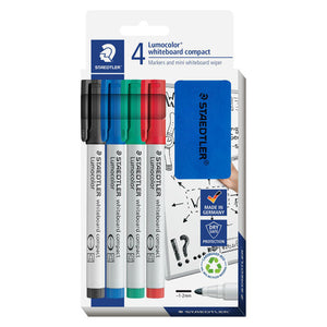Staedtler Lumocolor Whiteboard Compact Markers with Eraser Pack 4 Assorted 341-S BK4