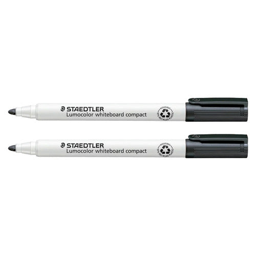 Staedtler Lumocolor Whiteboard Compact Marker Bullet Point Plus Eraser Black Pack of 2