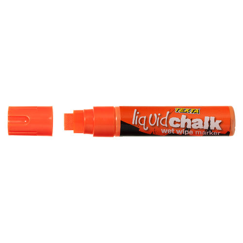 Texta Jumbo Liquid Chalk Marker Wet Wipe Chisel 15mm Orange Pack of 1