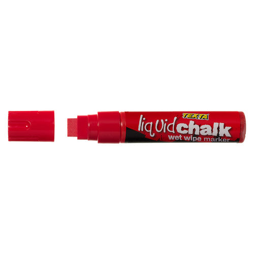 Texta Jumbo Liquid Chalk Marker Wet Wipe Chisel 15mm Red Pack of 1