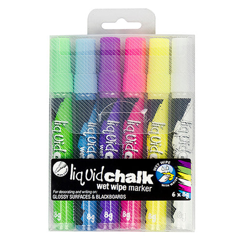 Texta Liquid Chalk Markers Wet Wipe Bullet Assorted Wallet of 6