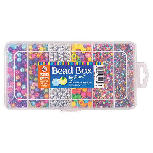 Creative bead box with its label on the lid