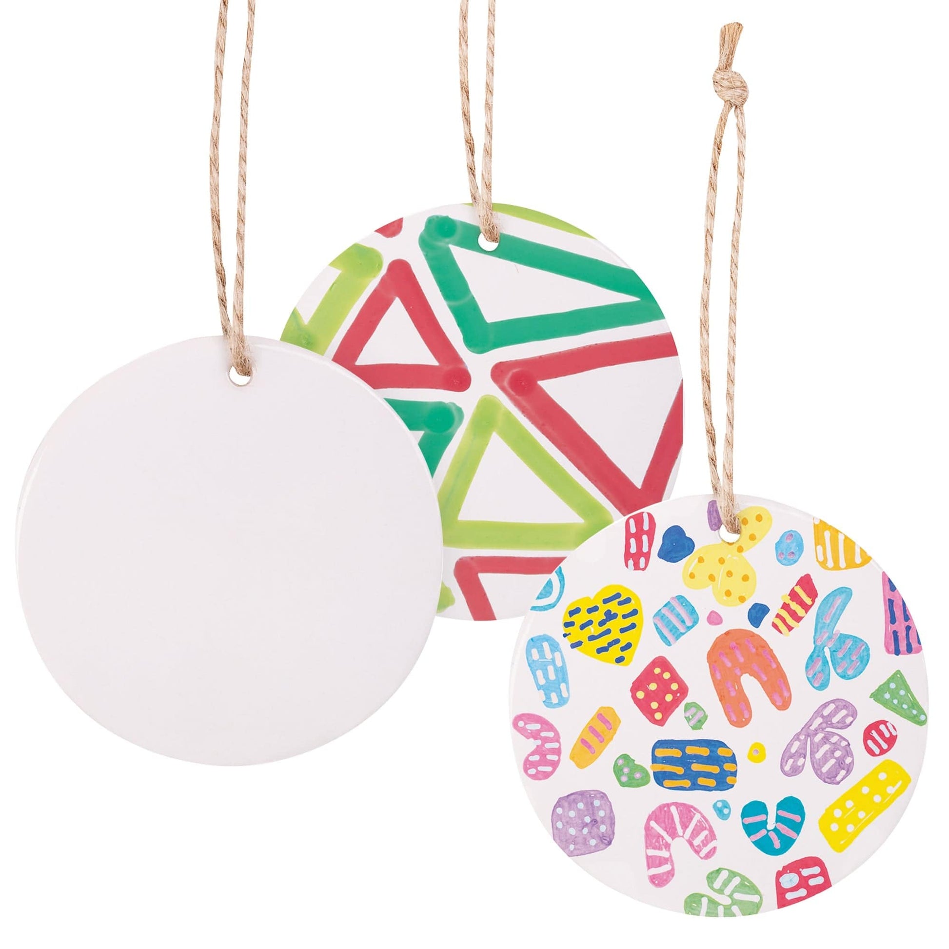 Zart Ceramic Round Shapes Pack of 10 Decorate-Your-Own Ornaments with Hanger-1
