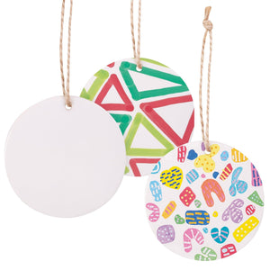Zart Ceramic Round Shapes Pack of 10 Decorate-Your-Own Ornaments with Hanger