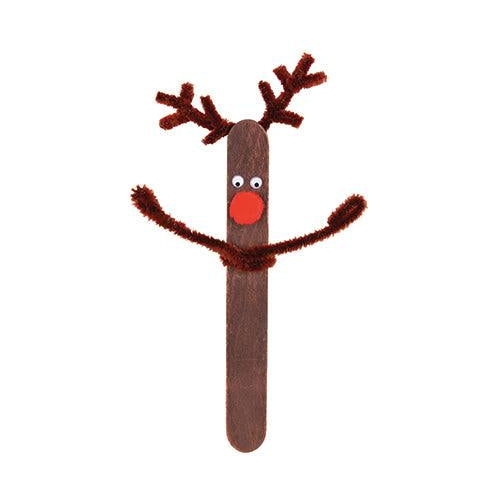 Craft stick reindeer decorated with joggle eyes