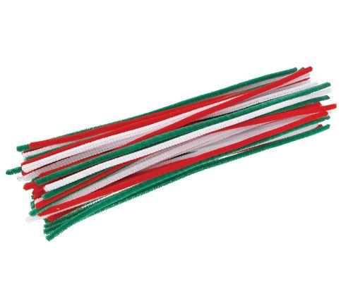 Chenille Stems Christmas Colours Pack of 100 6mm x 30cm Red Green White-2