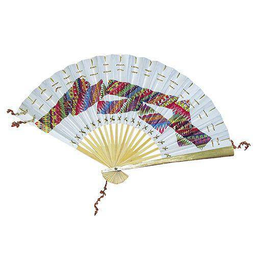 Paper fan decorated with colourful patterns