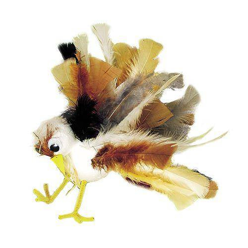 Craft bird decorated with natural feathers