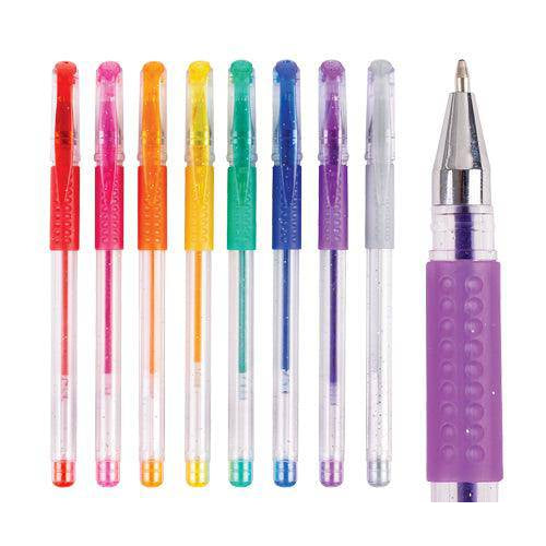 Eight Zart Basics glitter pens in assorted colours with a close-up of one pen