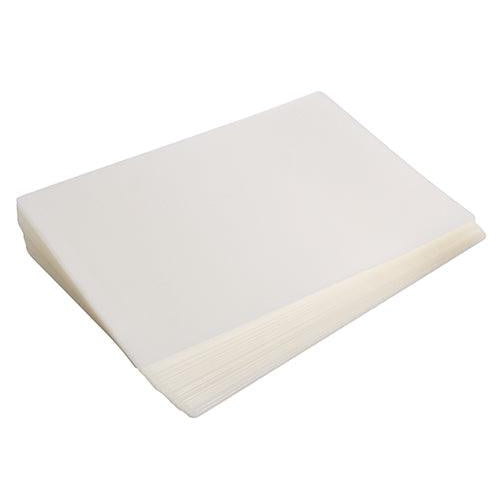 Stack of clear A4 laminating pouches