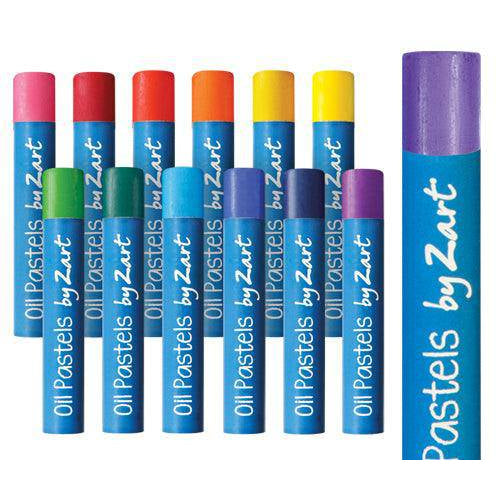 Rows of Zart Basics large oil pastels in cool and warm colours