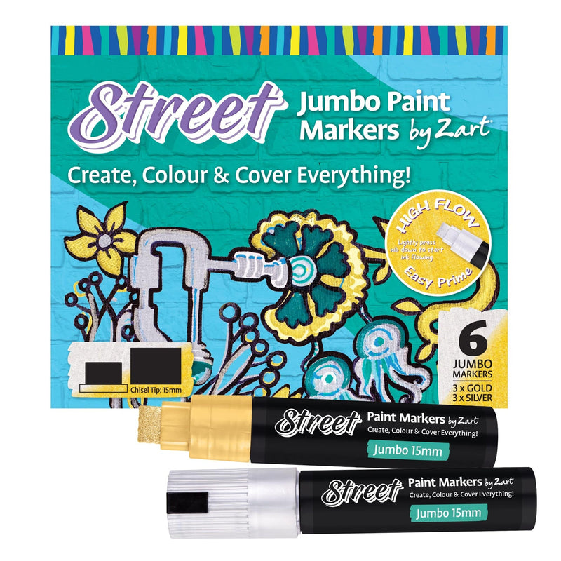 Zart Street Paint Marker Jumbo 15mm Gold and Silver Box of 6 Three of Each-1