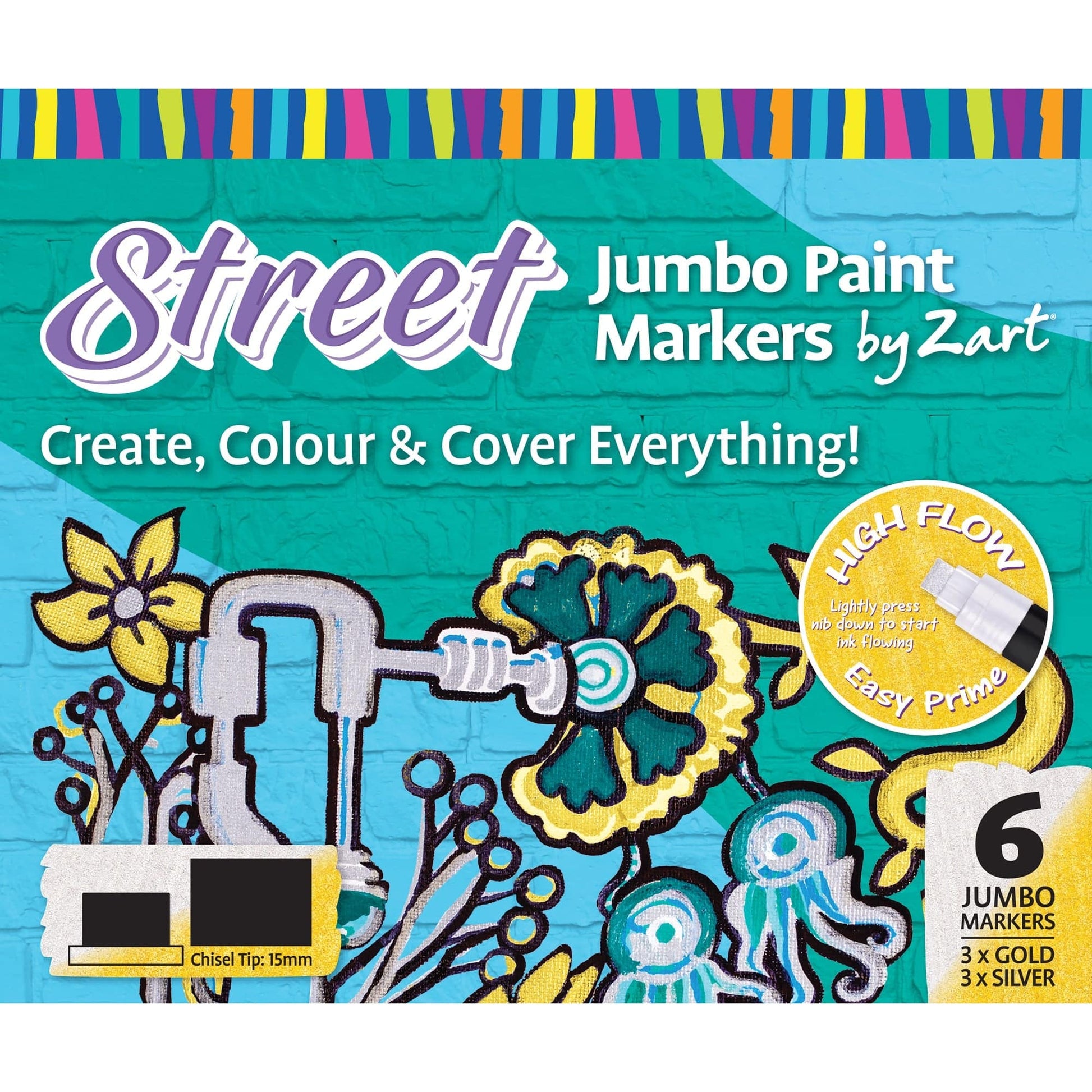 Zart Street Paint Marker Jumbo 15mm Gold and Silver Box of 6 Three of Each-2