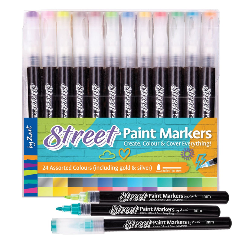 Zart Street Paint Marker 1mm Pack of 24 Assorted 22 Colours Plus Gold and Silver-1