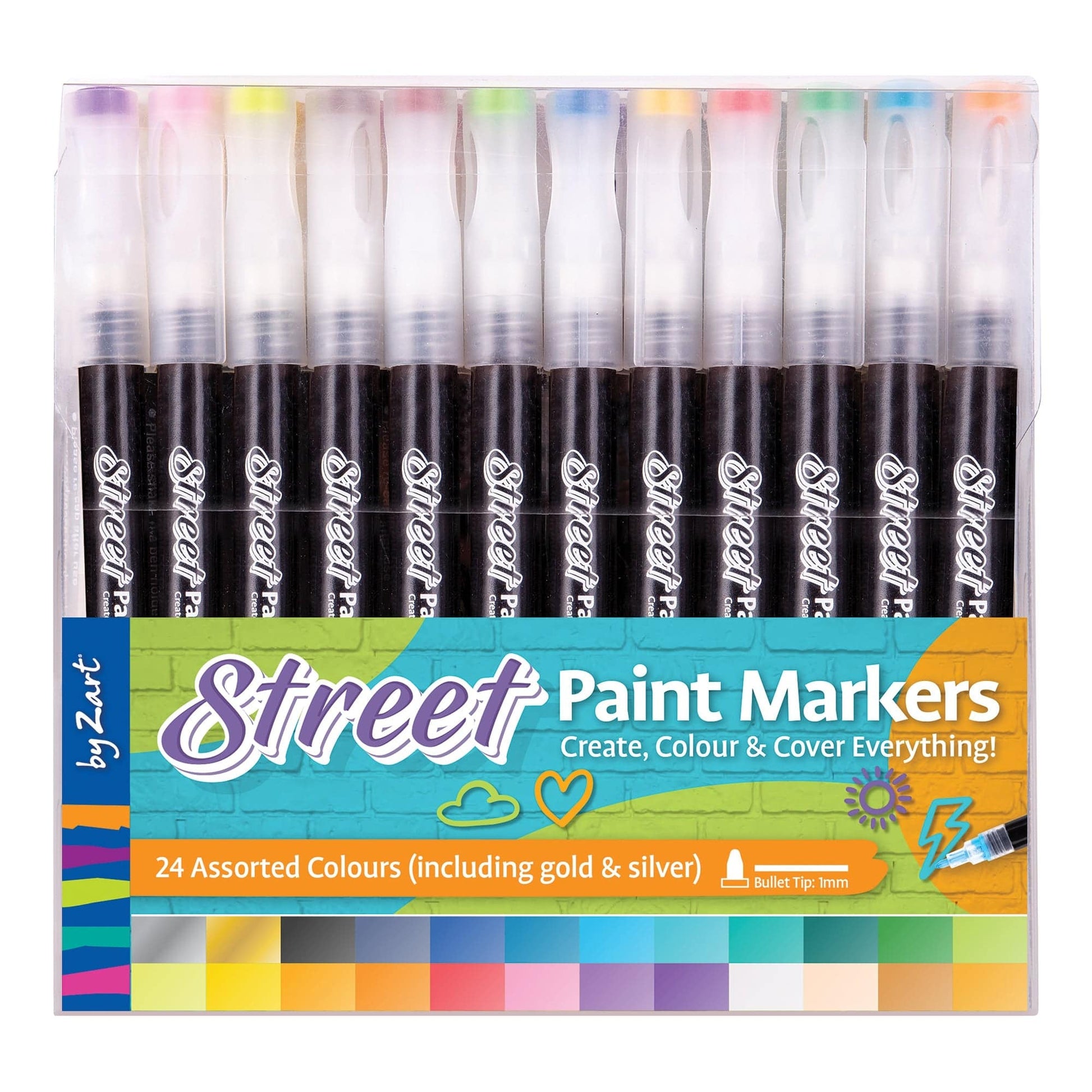 Zart Street Paint Marker 1mm Pack of 24 Assorted 22 Colours Plus Gold and Silver-2