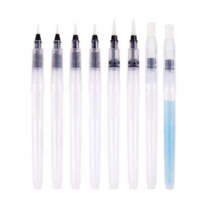 Eight Zart aqua brushes with clear water barrels