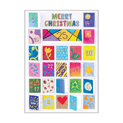 ColourMe advent calendar coloured in with bright patterns