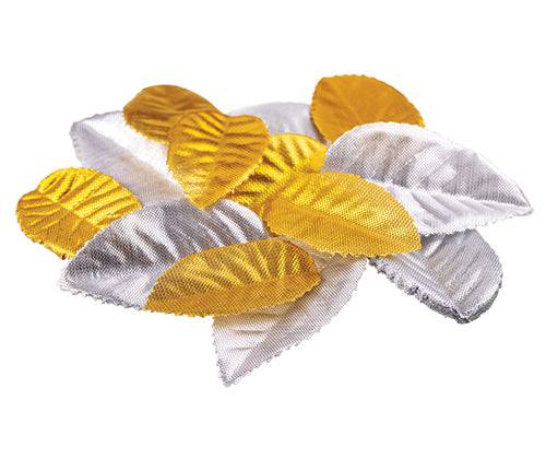 Zart Mini Craft Leaves Metallic Pack of 60 Gold and Silver Stiff Synthetic Fabric-2