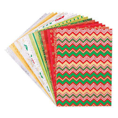 Fan of Christmas handmade paper sheets in red and green prints