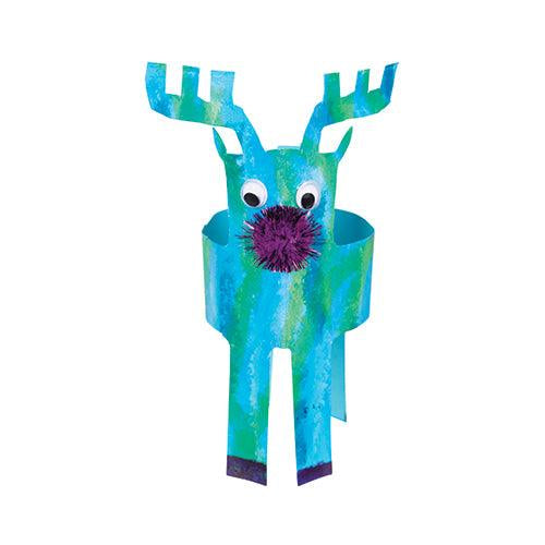 Blue reindeer craft with a glitter pom pom nose