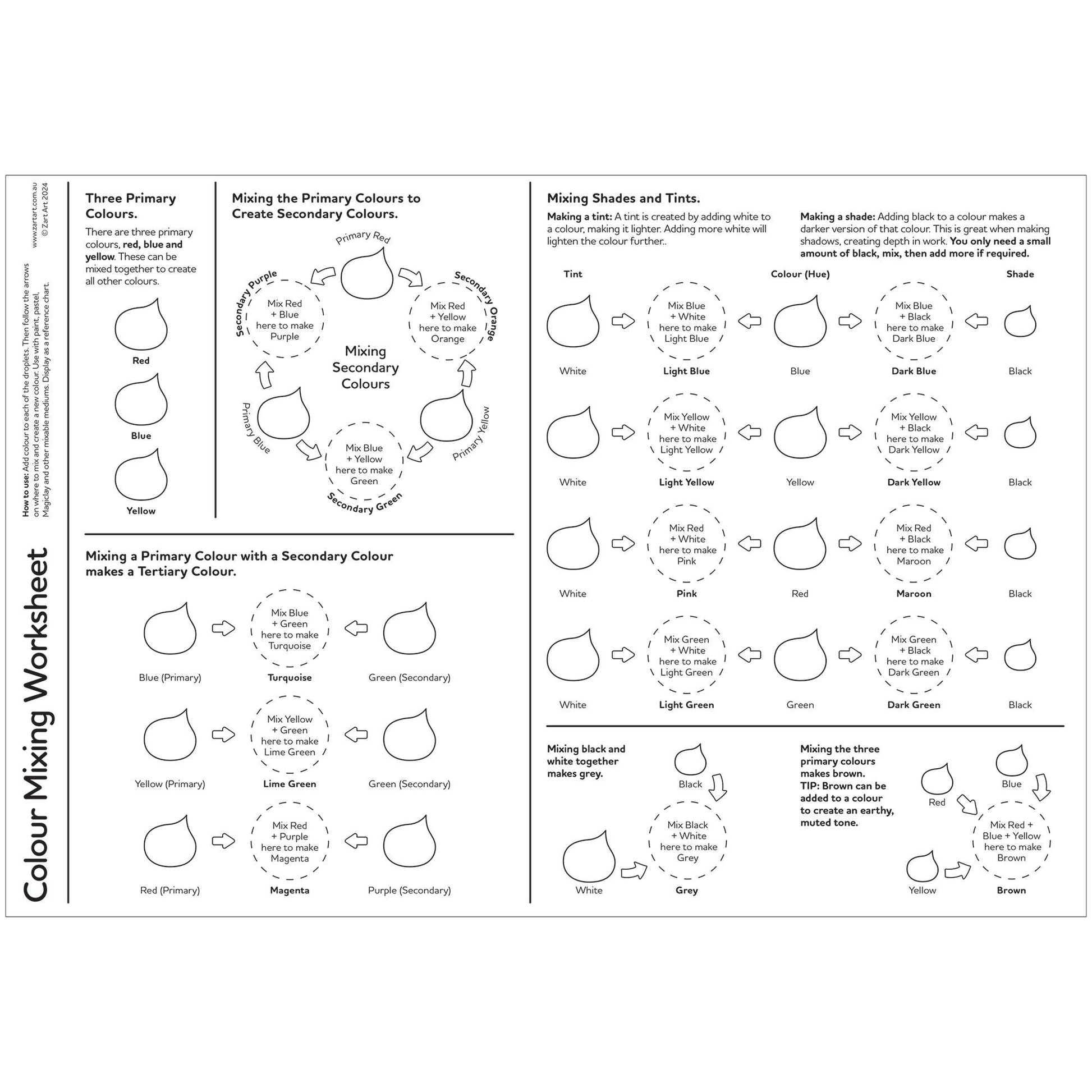 Colour Mixing Worksheet Pack of 10 Secondary Tertiary Shades and Tints-3