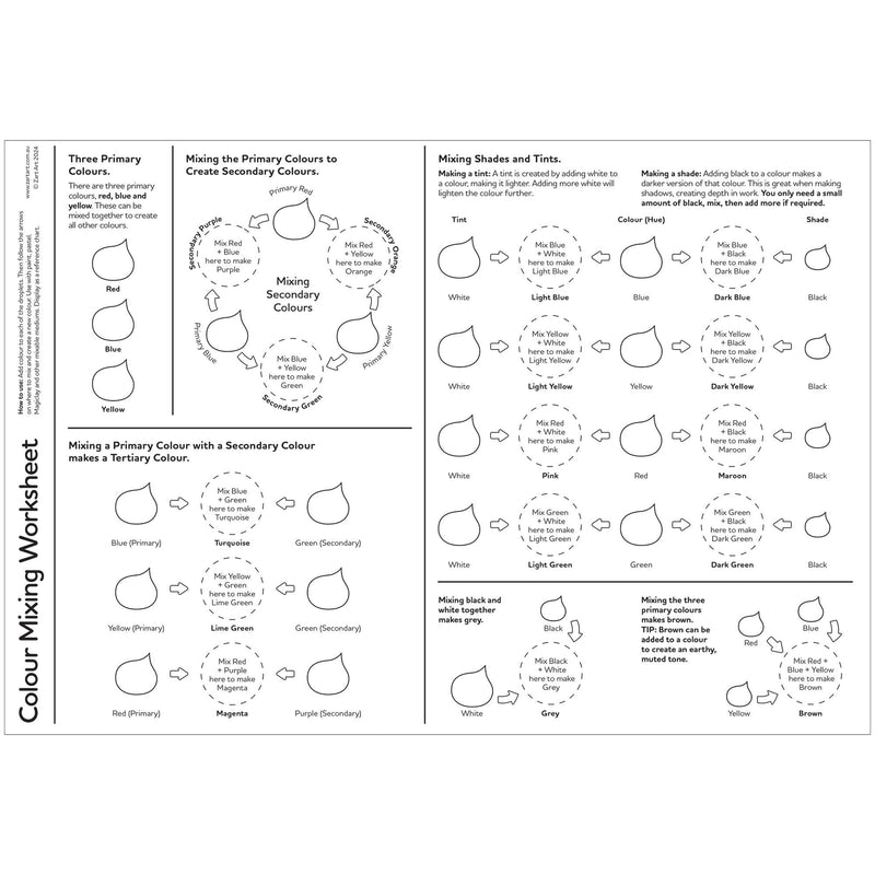 Colour Mixing Worksheet Pack of 10 Secondary Tertiary Shades and Tints-3