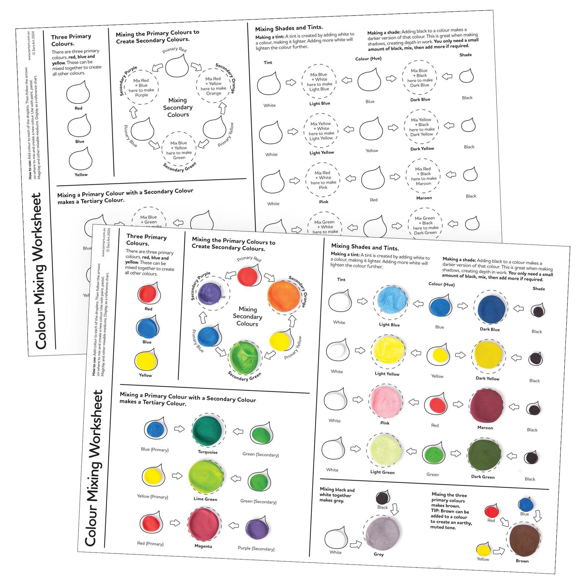 Colour Mixing Worksheet Pack of 10 Secondary Tertiary Shades and Tints-1