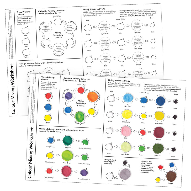 Colour Mixing Worksheet Pack of 10 Secondary Tertiary Shades and Tints-1
