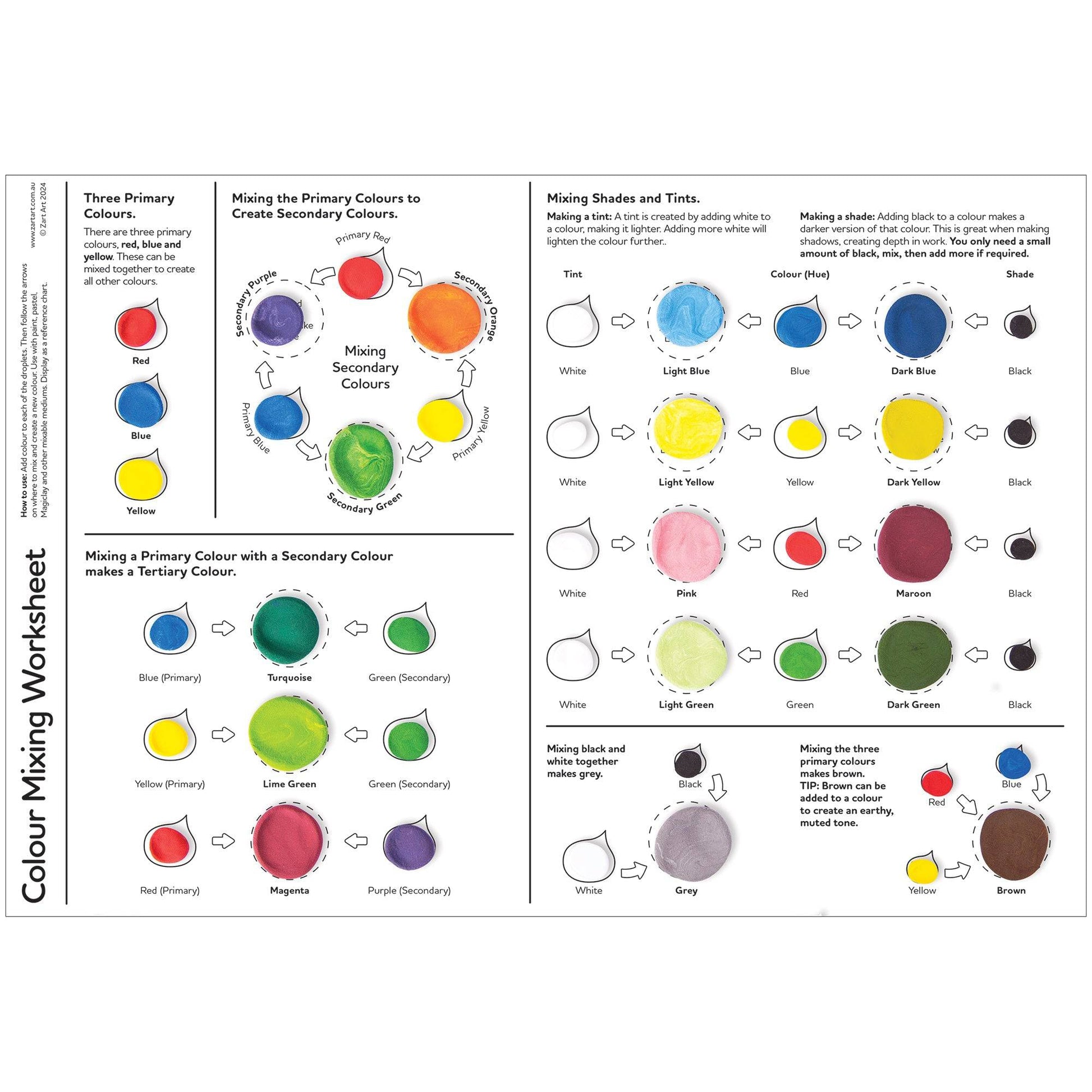 Colour Mixing Worksheet Pack of 10 Secondary Tertiary Shades and Tints-2