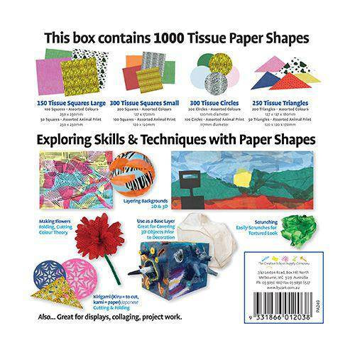 Back of the Zart Tissue Paper Pack box showing the shapes inside