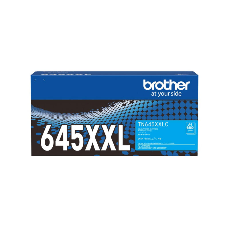 Brother TN-645XXLC genuine retail pack, front facing