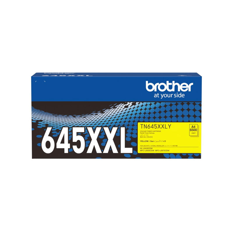 Brother TN-645XXLY genuine retail pack, front facing