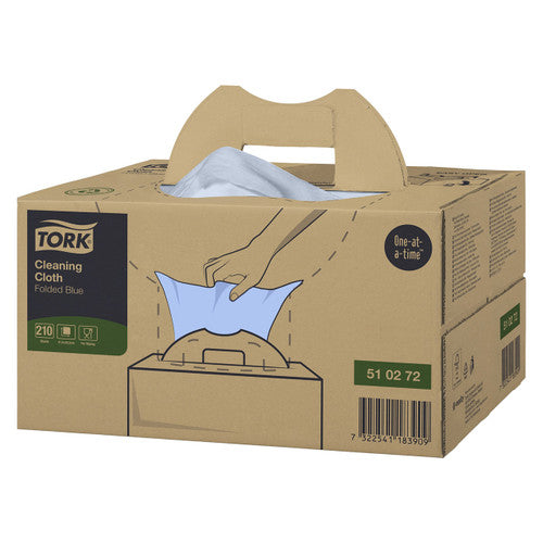 Tork Cleaning Cloth Folded 1 Ply W7 Blue Handy Box 210 Sheets