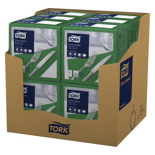 Tork Dark Green Edge Emboss Dinner Napkin 2 Ply Quarterfold 150 Sheets Carton of 12