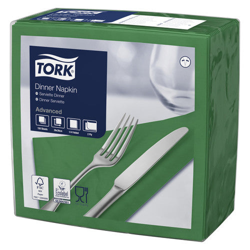 Tork Dark Green Edge Emboss Dinner Napkin 2 Ply Quarterfold 150 Sheets Carton of 12