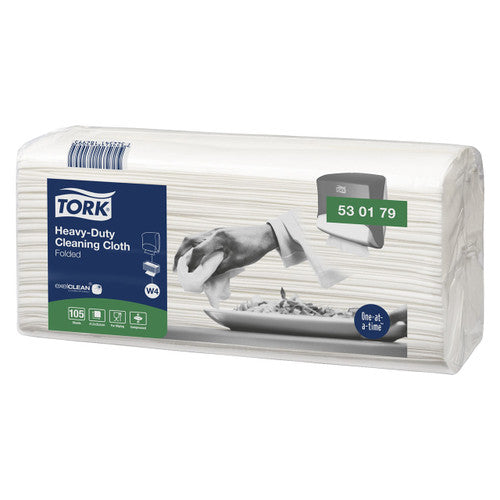 Tork Heavy Duty Cleaning Cloth Folded 1 Ply W4 White 105 Sheets Carton of 4