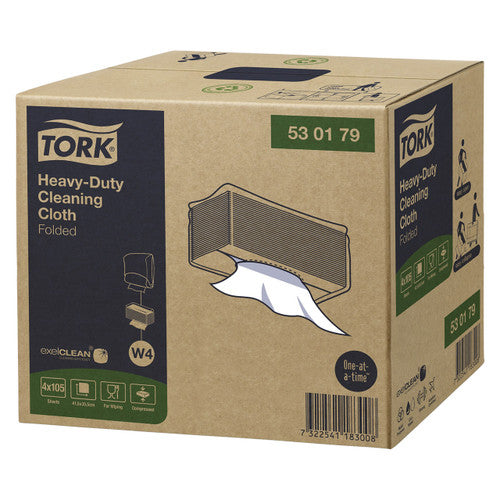 Tork Heavy Duty Cleaning Cloth Folded 1 Ply W4 White 105 Sheets Carton of 4