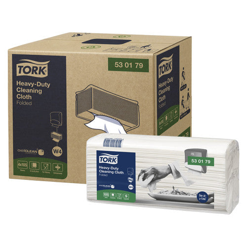 Tork Heavy Duty Cleaning Cloth Folded 1 Ply W4 White 105 Sheets Carton of 4