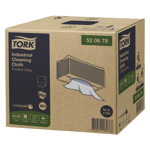 Tork Industrial Cleaning Cloth Folded 1 Ply W4 Grey 120 Sheets Carton of 4