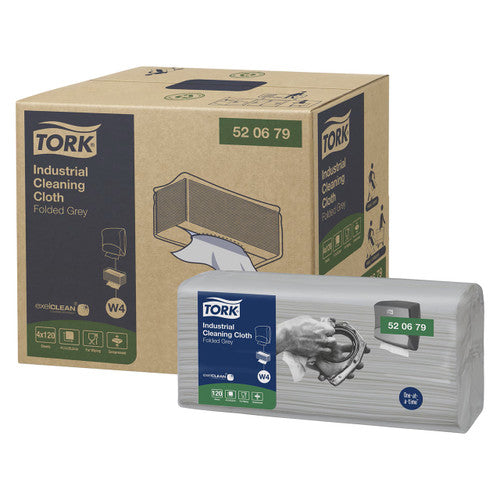 Tork Industrial Cleaning Cloth Folded 1 Ply W4 Grey 120 Sheets Carton of 4