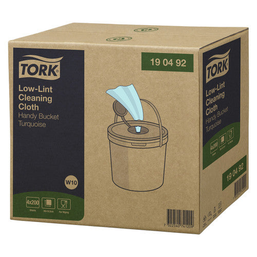 Tork Low Lint Cleaning Cloth Handy Bucket W10 Turquoise 200 Sheets Carton of 4
