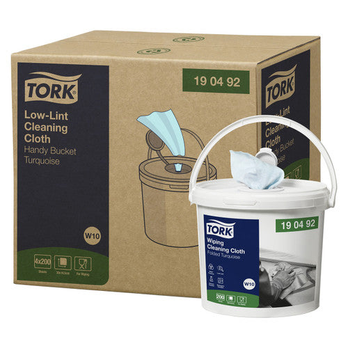 Tork Low Lint Cleaning Cloth Handy Bucket W10 Turquoise 200 Sheets Carton of 4