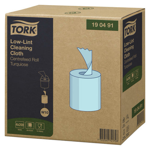 Tork Low Lint Cleaning Cloth Refill Rolls W10 Turquoise 200 Sheets Carton of 4
