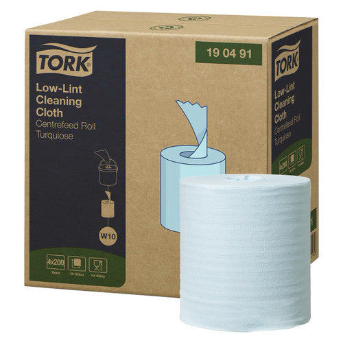 Tork Low Lint Cleaning Cloth Refill Rolls W10 Turquoise 200 Sheets Carton of 4