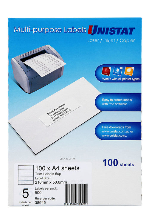 Avery Trim Label 5UP A4 50.8 x 210mm 100 Pack