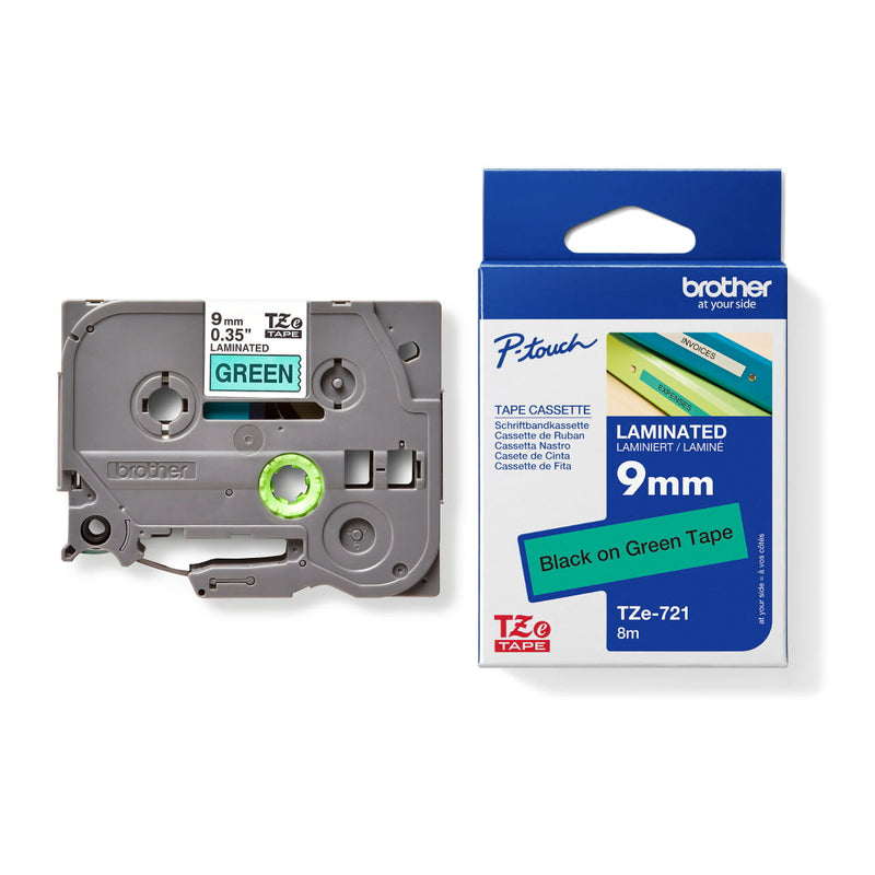 Brother TZe-721 tape cassette shown next to its carton