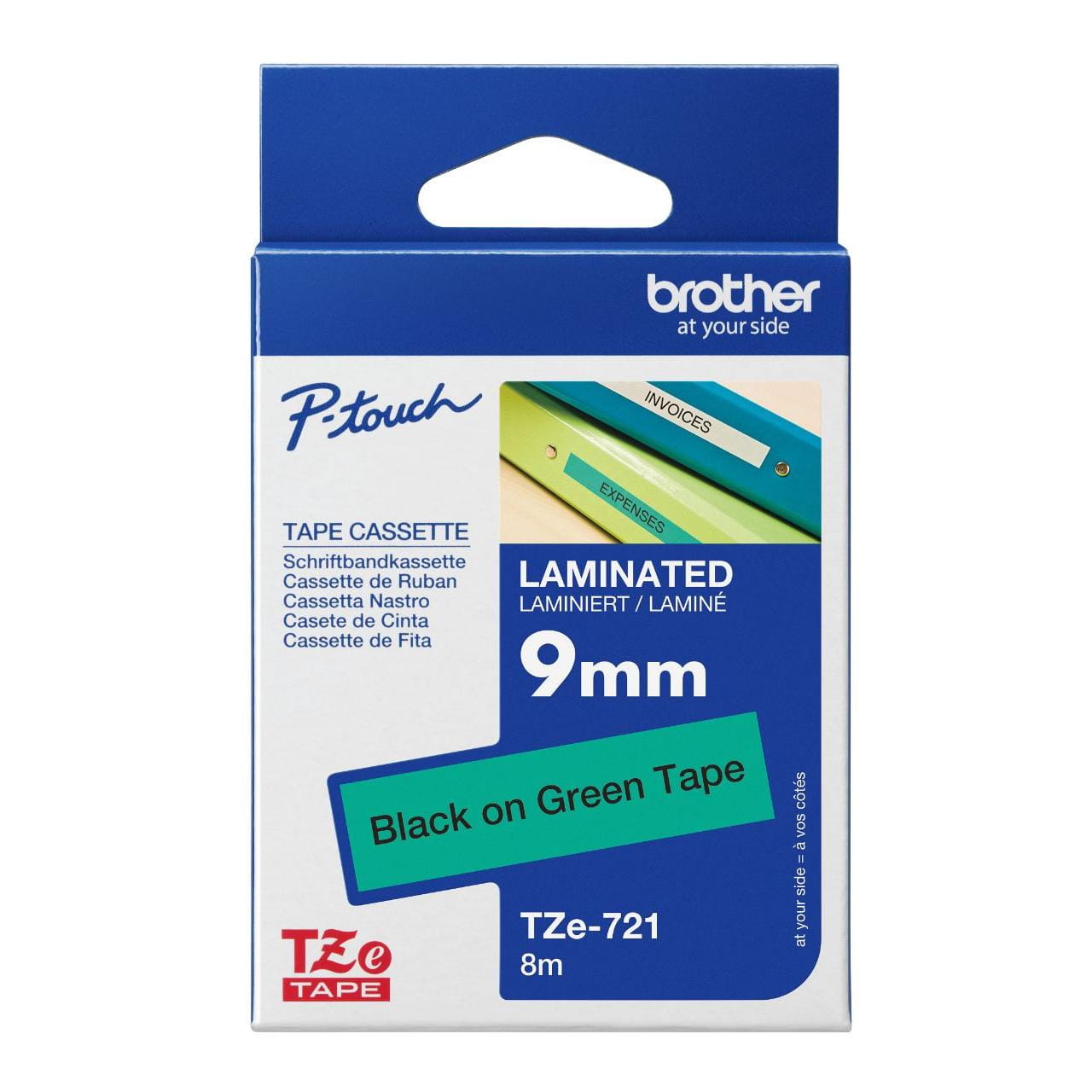 Brother TZe-721 9mm black on green tape retail pack